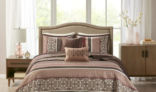 Madison Park Dartmouth Red 5-piece Jacquard Bedspread Set MRM324 For Sale