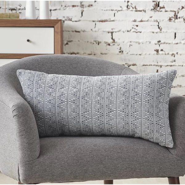 Liveva Cotton Geometric Lumbar Pillow-Navy #102ms For Discount